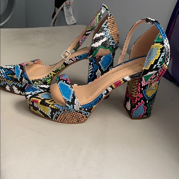 Miss Lola Shoes - Platform Heel Multi-Color Snakeskin Heels